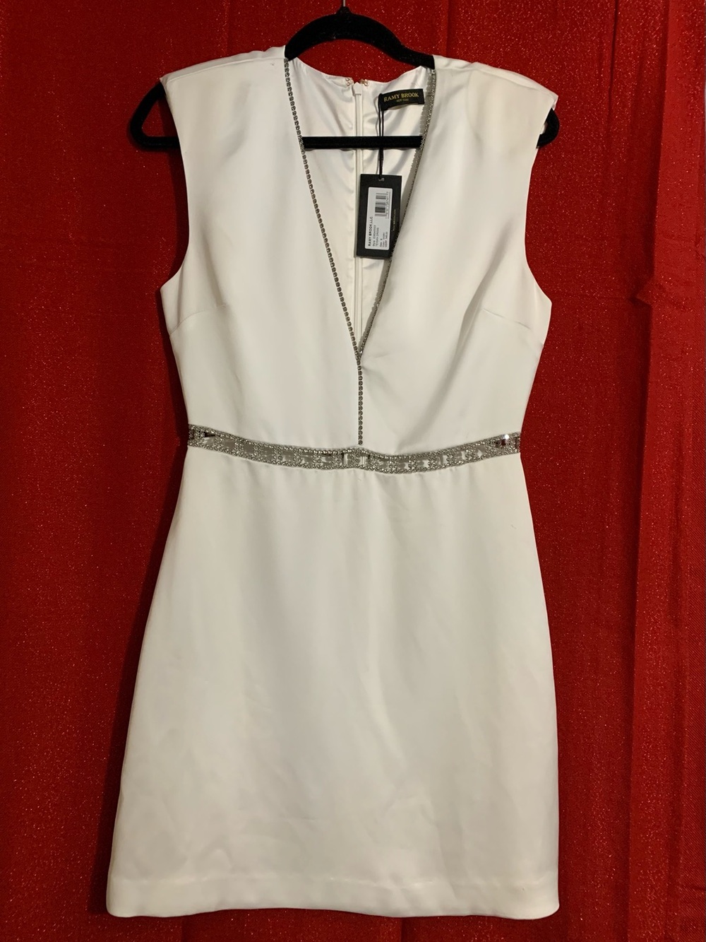 Ramy Brook White Mini Dress with Silver Beaded Waist
